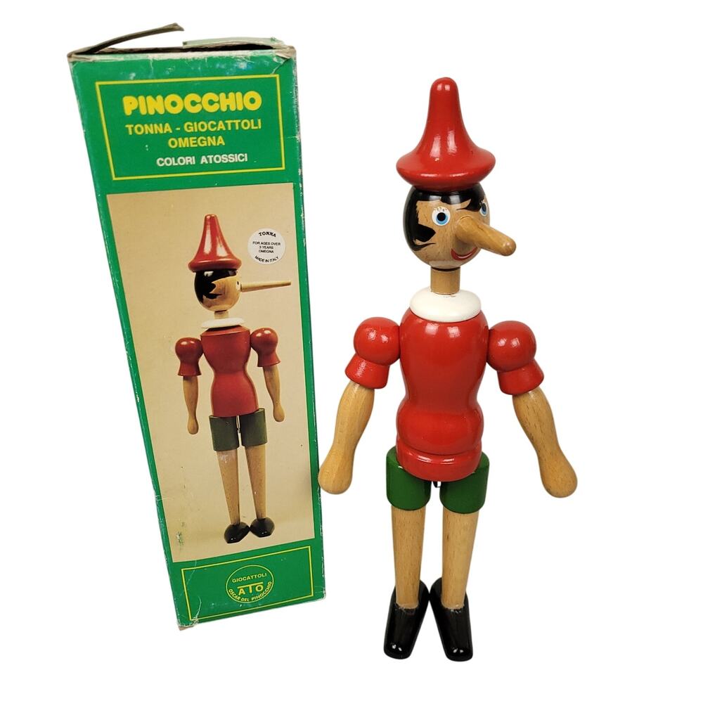 Vintage Giocattoli 12.5" Wooden Pinocchio Articulated Arms & Legs Figure Italy